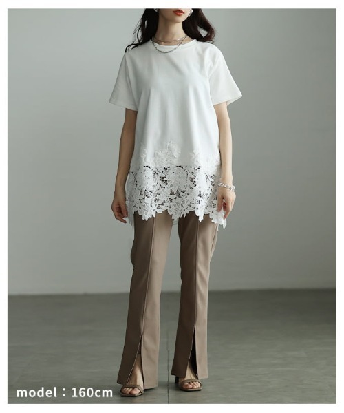 Sawa a la mode(サワアラモード)の「レースヘムロングTシャツ(Tシャツ/カットソー・レディース・ブラック/ホワイト・FREE)」の8枚目の写真
