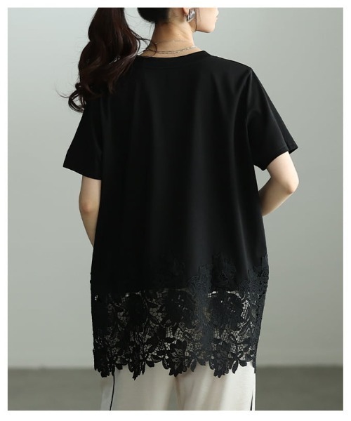 Sawa a la mode(サワアラモード)の「レースヘムロングTシャツ(Tシャツ/カットソー・レディース・ブラック/ホワイト・FREE)」の15枚目の写真