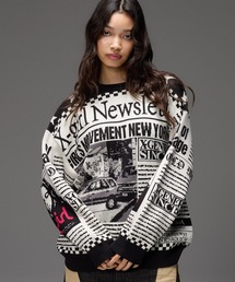 X-girl NEWS LETTER JACQUARD KNIT TOP