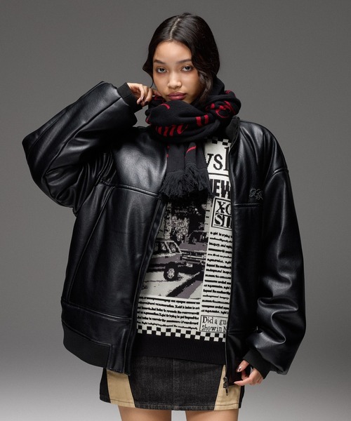 X-girl(エックスガール)の「X-girl NEWS LETTER JACQUARD KNIT TOP(ニット/セーター・レディース・ホワイト・ONE SIZE)」の10枚目の写真