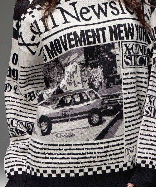 X-girl(エックスガール)の「X-girl NEWS LETTER JACQUARD KNIT TOP(ニット/セーター・レディース・ホワイト・ONE SIZE)」の12枚目の写真