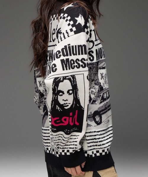 X-girl(エックスガール)の「X-girl NEWS LETTER JACQUARD KNIT TOP(ニット/セーター・レディース・ホワイト・ONE SIZE)」の15枚目の写真