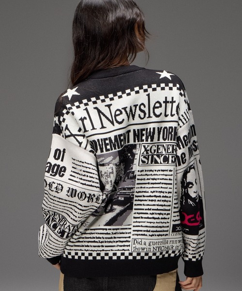 X-girl(エックスガール)の「X-girl NEWS LETTER JACQUARD KNIT TOP(ニット/セーター・レディース・ホワイト・ONE SIZE)」の7枚目の写真