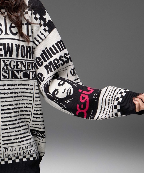 X-girl(エックスガール)の「X-girl NEWS LETTER JACQUARD KNIT TOP(ニット/セーター・レディース・ホワイト・ONE SIZE)」の16枚目の写真