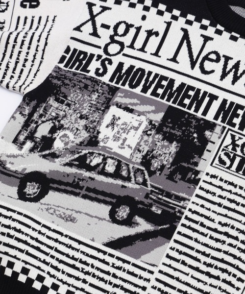 X-girl(エックスガール)の「X-girl NEWS LETTER JACQUARD KNIT TOP(ニット/セーター・レディース・ホワイト・ONE SIZE)」の2枚目の写真