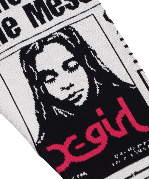X-girl(エックスガール)の「X-girl NEWS LETTER JACQUARD KNIT TOP(ニット/セーター・レディース・ホワイト・ONE SIZE)」の3枚目の写真