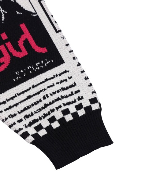 X-girl(エックスガール)の「X-girl NEWS LETTER JACQUARD KNIT TOP(ニット/セーター・レディース・ホワイト・ONE SIZE)」の4枚目の写真