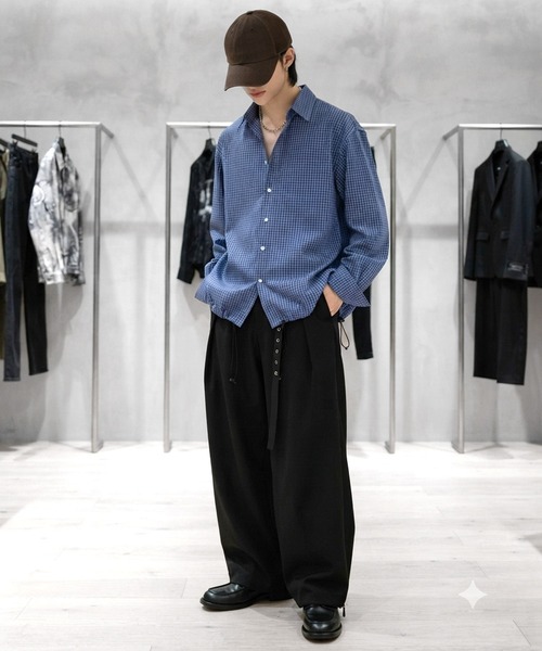 JOHNNY WOLF(ジョニーウルフ)の「SAVEREM ドローコード ルーズ クロップド チェックシャツ(シャツ/ブラウス・メンズ・ブラック/ネイビー・M/L/XL)」の15枚目の写真