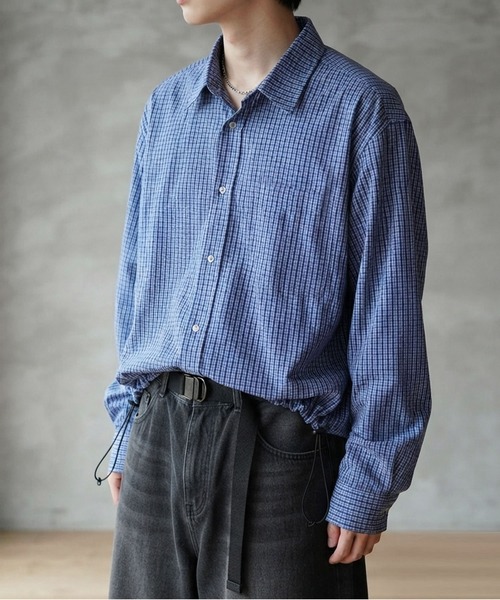 JOHNNY WOLF(ジョニーウルフ)の「SAVEREM ドローコード ルーズ クロップド チェックシャツ(シャツ/ブラウス・メンズ・ブラック/ネイビー・M/L/XL)」の13枚目の写真