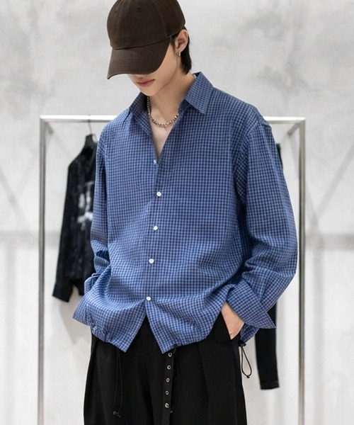 JOHNNY WOLF(ジョニーウルフ)の「SAVEREM ドローコード ルーズ クロップド チェックシャツ(シャツ/ブラウス・メンズ・ブラック/ネイビー・M/L/XL)」の11枚目の写真