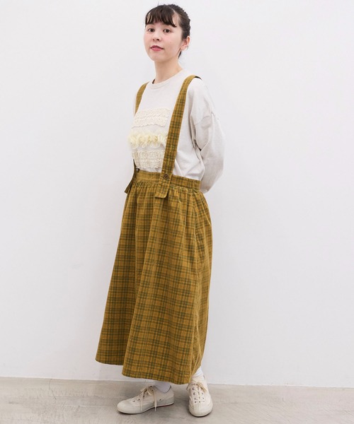 l'atelier du savon（アトリエドサボン）の「コーデュロイチェック サスペンダースカート（ジャンパースカート・レディース・ブルー/ブラック/イエロー・FREE）」の3枚目の写真