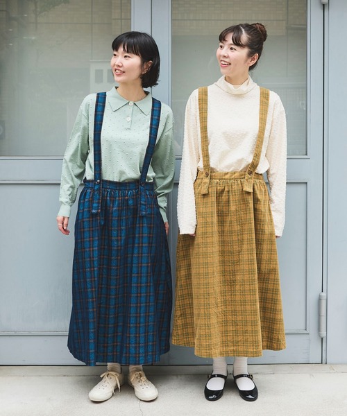 l'atelier du savon（アトリエドサボン）の「コーデュロイチェック サスペンダースカート（ジャンパースカート・レディース・ブルー/ブラック/イエロー・FREE）」の13枚目の写真