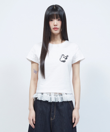 ヴィンテージフローラルロゴスリム半袖TシャツWHITE