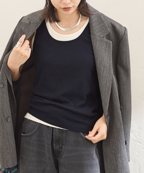JOURNAL STANDARD(ジャーナルスタンダード)の「【2枚セット】SHEER SKINレイヤードノースリーブ(Tシャツ/カットソー・レディース・ネイビー/ボルドー/レッド・FREE)」の1枚目の写真
