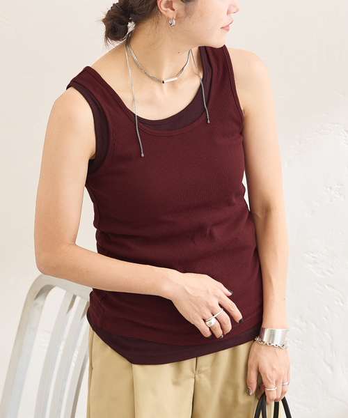 JOURNAL STANDARD(ジャーナルスタンダード)の「【2枚セット】SHEER SKINレイヤードノースリーブ(Tシャツ/カットソー・レディース・ネイビー/ボルドー/レッド・FREE)」の3枚目の写真