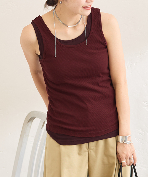 JOURNAL STANDARD(ジャーナルスタンダード)の「【2枚セット】SHEER SKINレイヤードノースリーブ(Tシャツ/カットソー・レディース・ネイビー/ボルドー/レッド・FREE)」の8枚目の写真