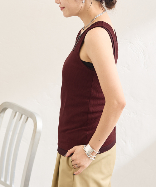 JOURNAL STANDARD(ジャーナルスタンダード)の「【2枚セット】SHEER SKINレイヤードノースリーブ(Tシャツ/カットソー・レディース・ネイビー/ボルドー/レッド・FREE)」の9枚目の写真