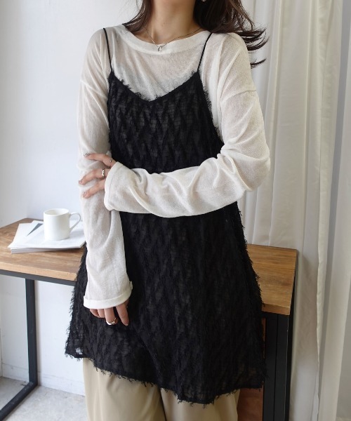 CORNERS(コーナーズ)の「シアーフリンジチュニックキャミ(ワンピース・レディース・オリーブ/ブラック・M)」の2枚目の写真