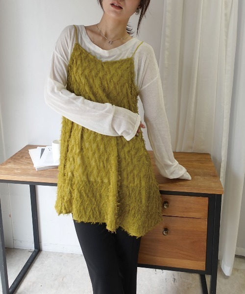 CORNERS(コーナーズ)の「シアーフリンジチュニックキャミ(ワンピース・レディース・オリーブ/ブラック・M)」の3枚目の写真