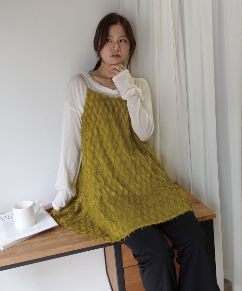 CORNERS(コーナーズ)の「シアーフリンジチュニックキャミ(ワンピース・レディース・オリーブ/ブラック・M)」の7枚目の写真