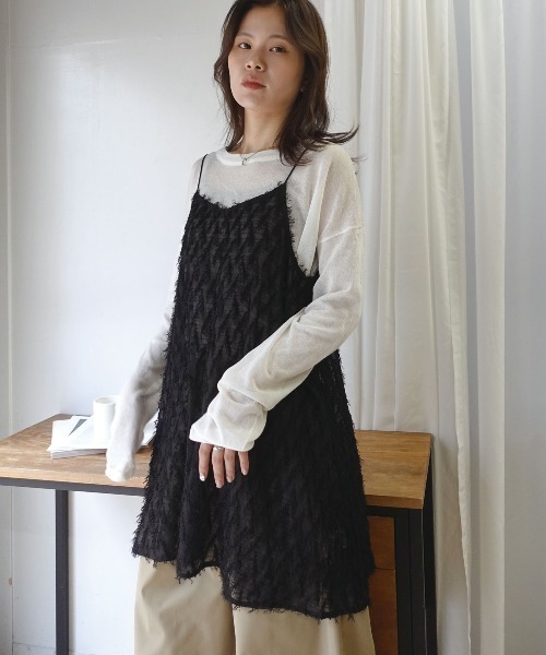 CORNERS(コーナーズ)の「シアーフリンジチュニックキャミ(ワンピース・レディース・オリーブ/ブラック・M)」の10枚目の写真