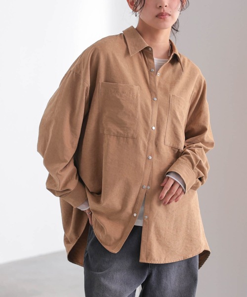 for/c(フォーシー)の「ライトスウェードオーバーシャツ【サスティナブル】(シャツ/ブラウス・レディース・スミクロ/ベージュ/ピンク・M/L)」の1枚目の写真