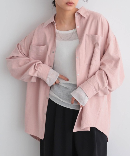 for/c(フォーシー)の「ライトスウェードオーバーシャツ【サスティナブル】(シャツ/ブラウス・レディース・スミクロ/ベージュ/ピンク・M/L)」の3枚目の写真