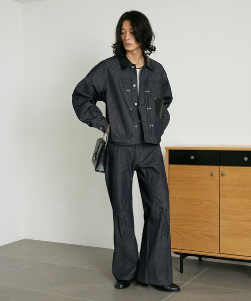 RAGEBLUE(レイジブルー)の「COMPACT SWITCHING DENIM JACKET/コンパクト切り替えデニムジャケット【セットアップ対応】(デニムジャケット・メンズ・ブラック/インディゴブルー・MEDIUM/LARGE)」の4枚目の写真