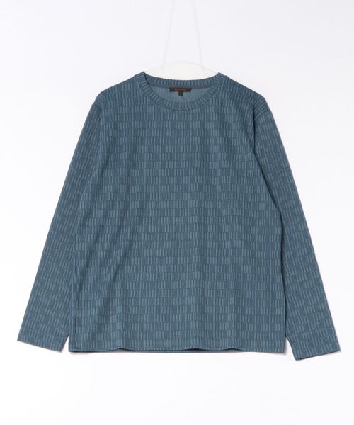 m.f.editorial(エムエフエディトリアル)の「*Tシャツ メンズ 長袖 ストレッチ クルーネック 幾何学 リンクス ジャガード(Tシャツ/カットソー・メンズ・ホワイト/ダークウッド/ブルー系その他/ブラック・MEDIUM/LARGE)」の4枚目の写真