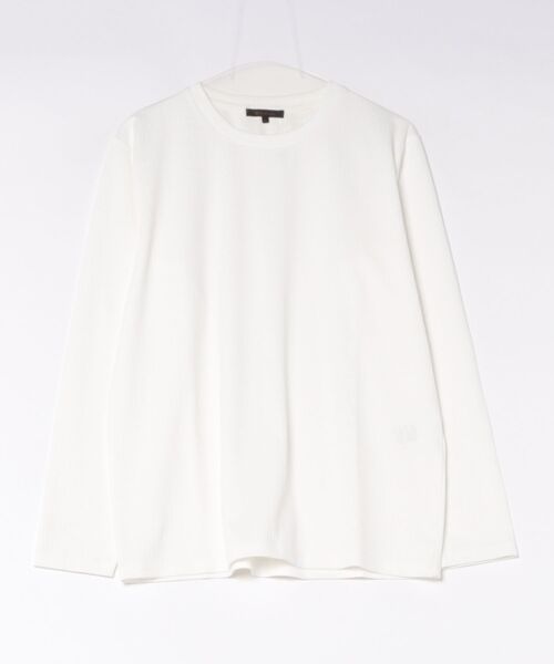 m.f.editorial(エムエフエディトリアル)の「*Tシャツ メンズ 長袖 ストレッチ クルーネック 幾何学 リンクス ジャガード(Tシャツ/カットソー・メンズ・ホワイト/ダークウッド/ブルー系その他/ブラック・MEDIUM/LARGE)」の2枚目の写真