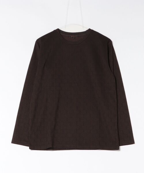 m.f.editorial(エムエフエディトリアル)の「*Tシャツ メンズ 長袖 ストレッチ クルーネック 幾何学 リンクス ジャガード(Tシャツ/カットソー・メンズ・ホワイト/ダークウッド/ブルー系その他/ブラック・MEDIUM/LARGE)」の1枚目の写真