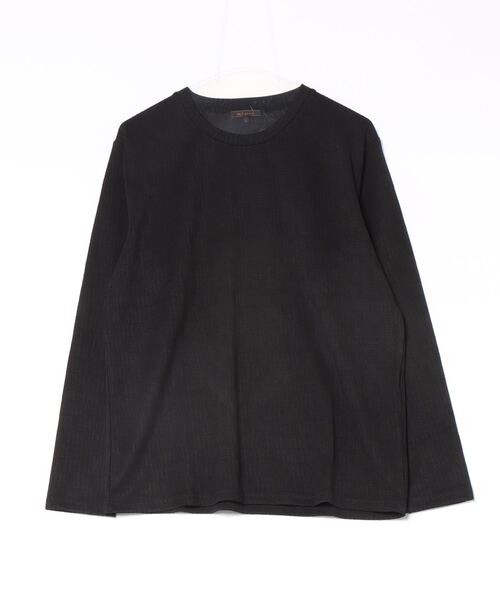 m.f.editorial(エムエフエディトリアル)の「*Tシャツ メンズ 長袖 ストレッチ クルーネック 幾何学 リンクス ジャガード(Tシャツ/カットソー・メンズ・ホワイト/ダークウッド/ブルー系その他/ブラック・MEDIUM/LARGE)」の3枚目の写真