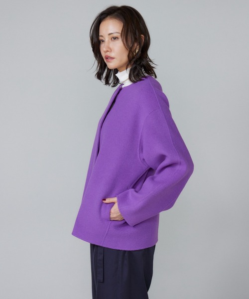 LE SOUK(ルスーク)の「クルーネックリバーコート(ノーカラーコート・レディース・パープル・9号)」の20枚目の写真
