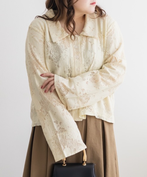 CLETTE(クレット)の「カラーレースシャツ(シャツ/ブラウス・レディース・ブラック/ピンク/イエロー・LL/4L/3L)」の3枚目の写真
