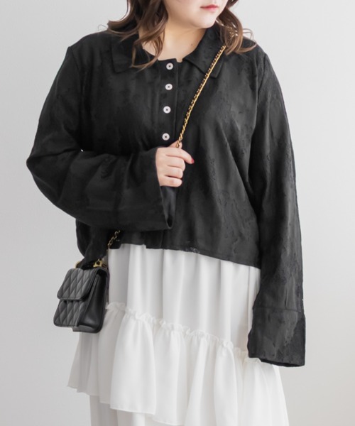 CLETTE(クレット)の「カラーレースシャツ(シャツ/ブラウス・レディース・ブラック/ピンク/イエロー・LL/4L/3L)」の2枚目の写真