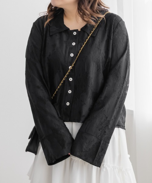 CLETTE(クレット)の「カラーレースシャツ(シャツ/ブラウス・レディース・ブラック/ピンク/イエロー・LL/4L/3L)」の4枚目の写真