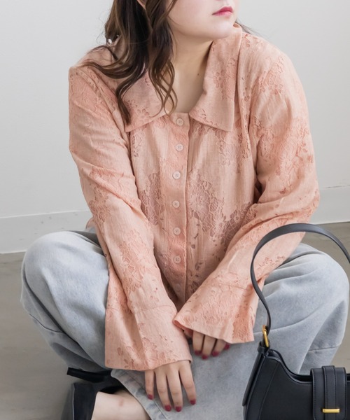 CLETTE(クレット)の「カラーレースシャツ(シャツ/ブラウス・レディース・ブラック/ピンク/イエロー・LL/4L/3L)」の12枚目の写真