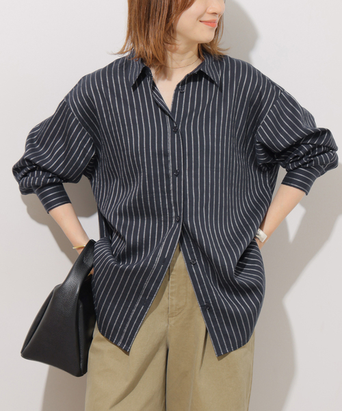 JOURNAL STANDARD relume(ジャーナルスタンダード レリューム)の「ニュアンスカラーストライプシャツ(シャツ/ブラウス・レディース・ネイビー/ブラウン/カーキ・FREE)」の3枚目の写真