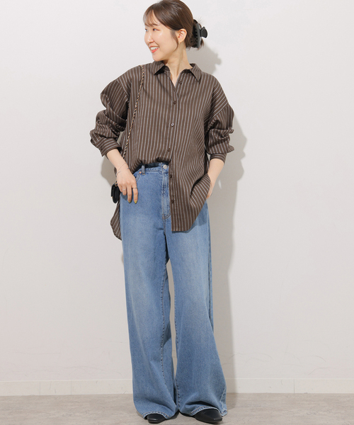 JOURNAL STANDARD relume(ジャーナルスタンダード レリューム)の「ニュアンスカラーストライプシャツ(シャツ/ブラウス・レディース・ネイビー/ブラウン/カーキ・FREE)」の4枚目の写真