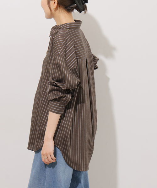 JOURNAL STANDARD relume(ジャーナルスタンダード レリューム)の「ニュアンスカラーストライプシャツ(シャツ/ブラウス・レディース・ネイビー/ブラウン/カーキ・FREE)」の8枚目の写真