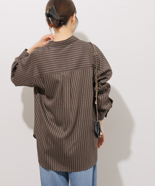 JOURNAL STANDARD relume(ジャーナルスタンダード レリューム)の「ニュアンスカラーストライプシャツ(シャツ/ブラウス・レディース・ネイビー/ブラウン/カーキ・FREE)」の9枚目の写真