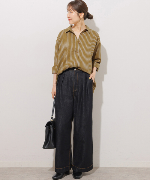JOURNAL STANDARD relume(ジャーナルスタンダード レリューム)の「ニュアンスカラーストライプシャツ(シャツ/ブラウス・レディース・ネイビー/ブラウン/カーキ・FREE)」の10枚目の写真