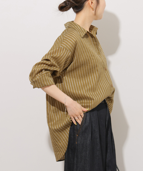 JOURNAL STANDARD relume(ジャーナルスタンダード レリューム)の「ニュアンスカラーストライプシャツ(シャツ/ブラウス・レディース・ネイビー/ブラウン/カーキ・FREE)」の14枚目の写真