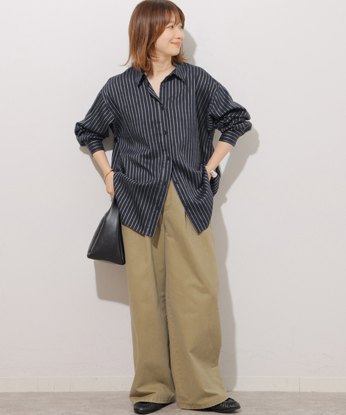 JOURNAL STANDARD relume(ジャーナルスタンダード レリューム)の「ニュアンスカラーストライプシャツ(シャツ/ブラウス・レディース・ネイビー/ブラウン/カーキ・FREE)」の16枚目の写真