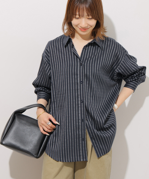 JOURNAL STANDARD relume(ジャーナルスタンダード レリューム)の「ニュアンスカラーストライプシャツ(シャツ/ブラウス・レディース・ネイビー/ブラウン/カーキ・FREE)」の20枚目の写真