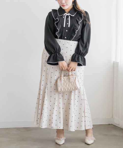 CLETTE（クレット）の「配色リボンフリルブラウス（シャツ/ブラウス・レディース・ホワイト/ブラック/ピンクベージュ・LL/4L/3L）」の13枚目の写真