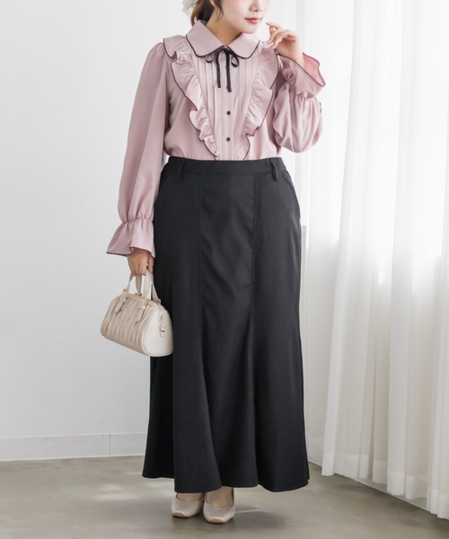 CLETTE（クレット）の「配色リボンフリルブラウス（シャツ/ブラウス・レディース・ホワイト/ブラック/ピンクベージュ・LL/4L/3L）」の15枚目の写真