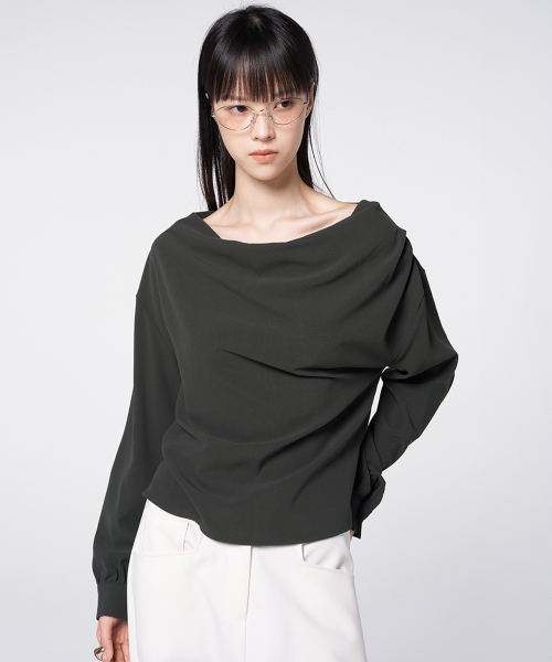 320SHOWROOM(320ショールーム)の「ドレープネック長袖ブラウス チャコール(シャツ/ブラウス・レディース・チャコールグレー・SMALL/MEDIUM)」の2枚目の写真