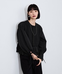 【サステナブル】パフスリーブニットコンビカーディガン