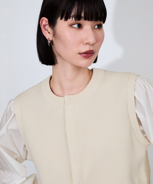 ADAM ET ROPE'(アダムエロペ)の「【サステナブル】パフスリーブニットコンビカーディガン(カーディガン/ボレロ・レディース・ブラック/キナリ・FREE)」の6枚目の写真